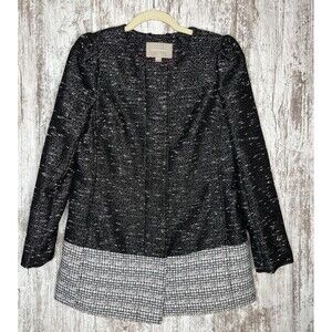 Banana Republic Womens Long Tweed Color Block Overcoat Jacket Black White SmallP